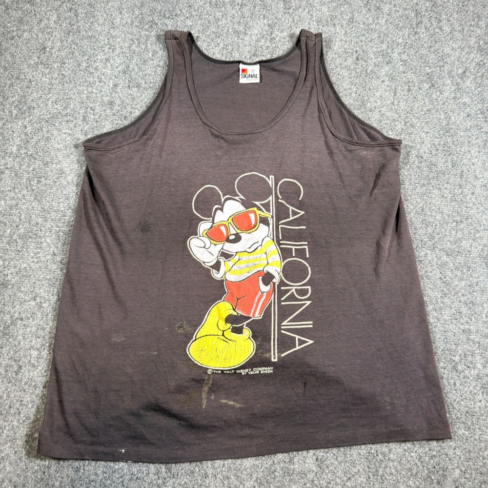 VTG 80s Mickey Mouse California Tank Top XL Signal Tag Disney Velva Sheen Flaws